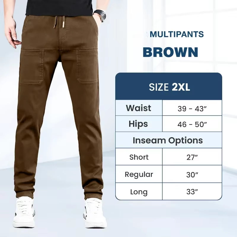 Multipants High Stretch Multi-Pocket Durable Cargo Pants Ice Silk Solid Color Waterproof High Elastic Men'S Casual Daily Wear