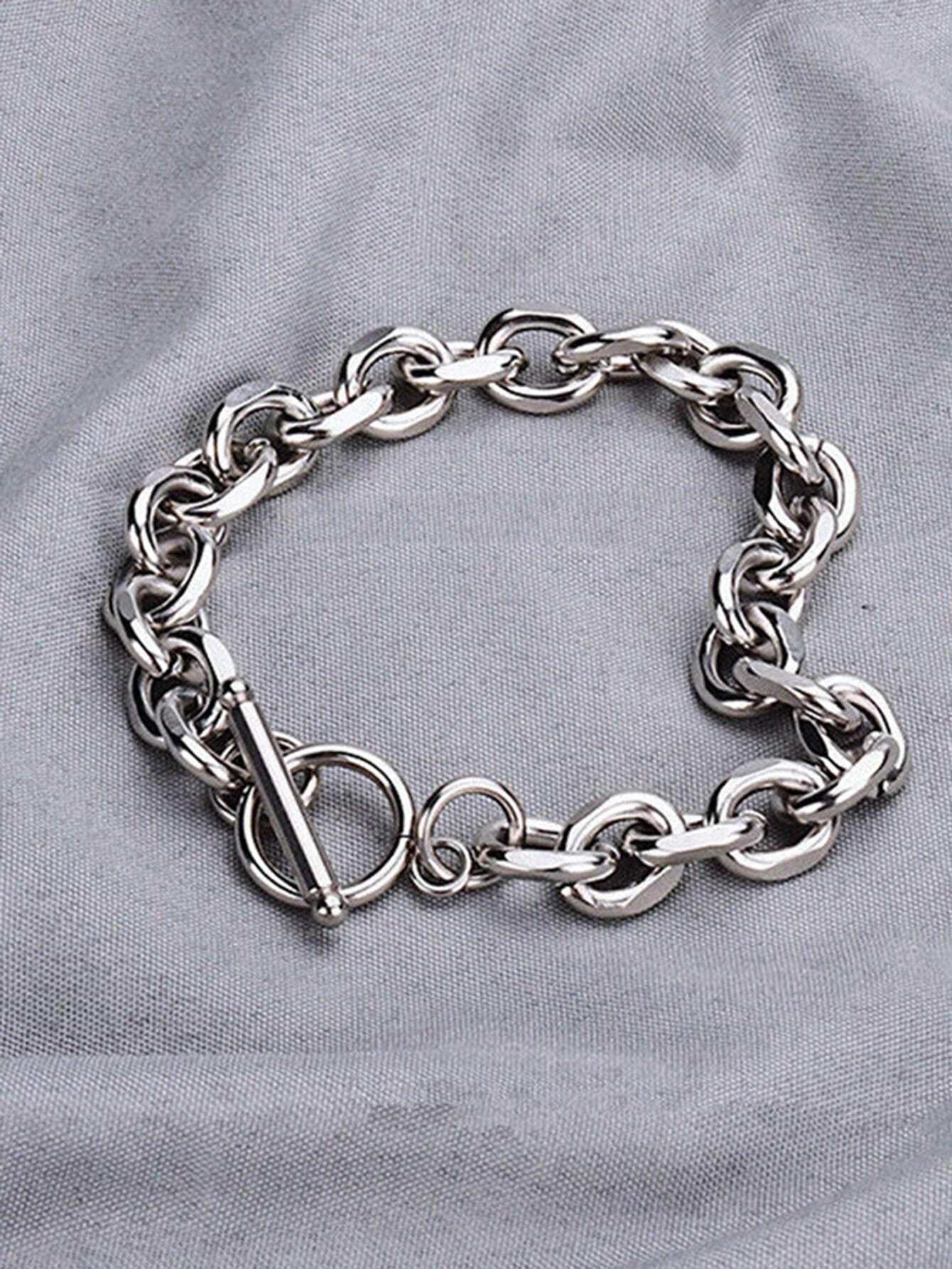 1Pc Fashionable Stainless Steel O-Shape Angle OT Clasp Thick Men'S Bracelet, Suitable for Daily Wear