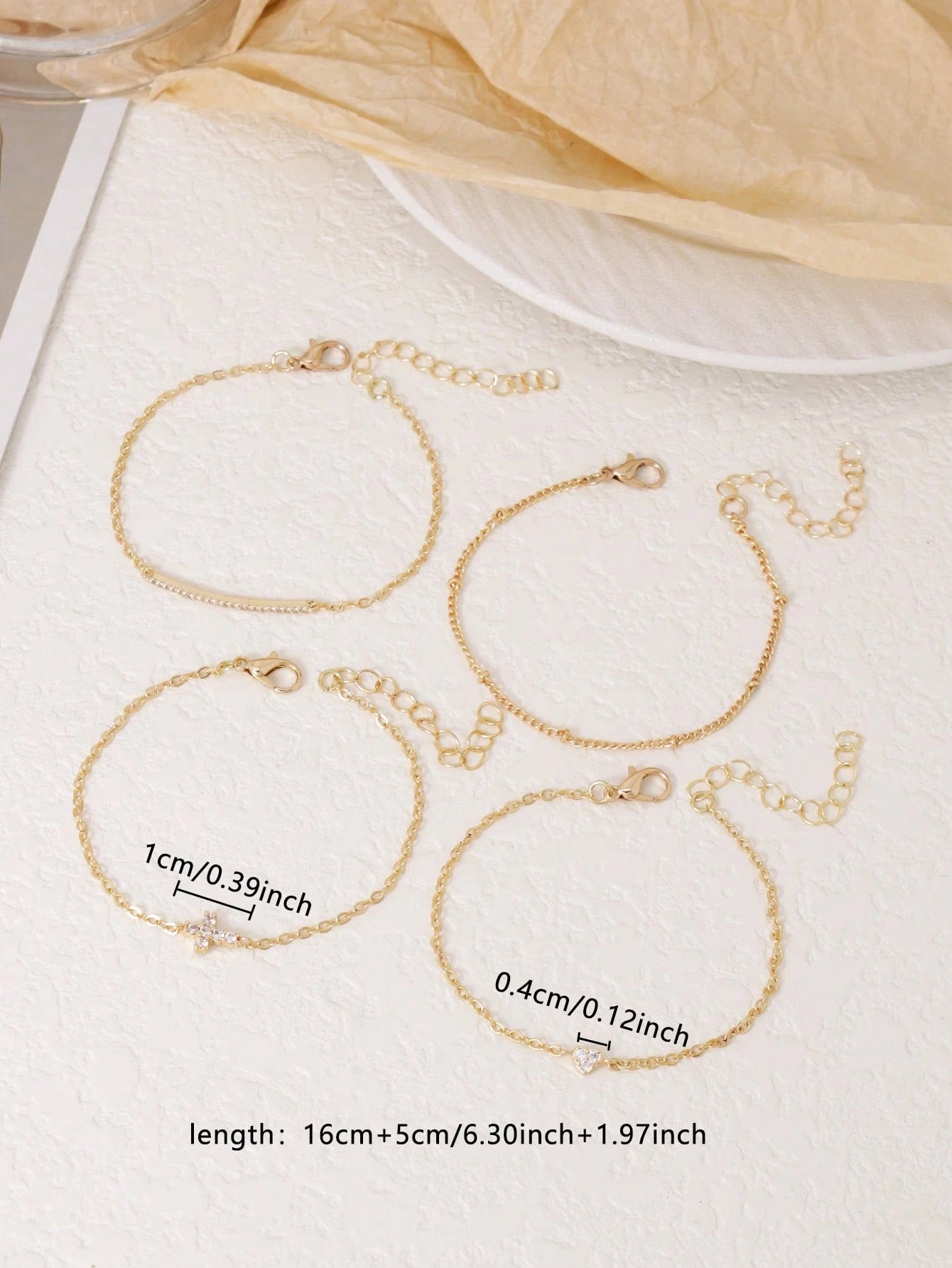 4Pcs Fashionable Cubic Zirconia Cross & Heart Decor Multi-Layer Bracelet Set for Women, Birthday Party Jewelry, Best Gift (Bead Quantity Random)