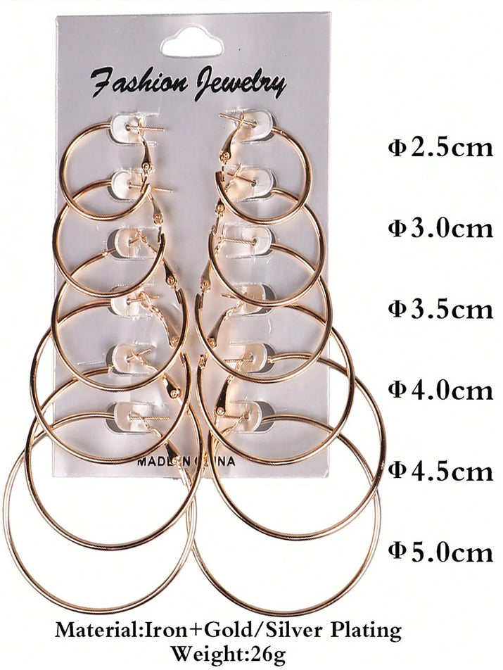 12Pcs/Set Hoop Earrings Set Stainless Steel Big and Small Different Size Circle Exaggerated C-Shaped Decor Gold Hoops Silver round Hoops Earrings Classic Jewelry Gift Set for Women & Men & Girls Daily Earrings