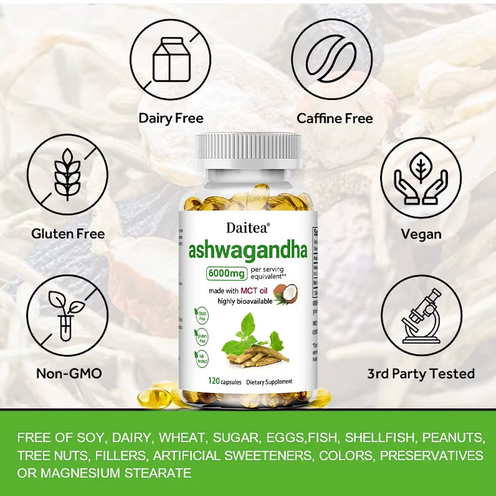 Organic Ashwagandha Capsules Promote Anti-Stress Relief, Natural Mood Support & Focus Support, Natural Energy Supplement, Unisex