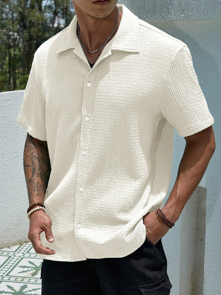 Men’s Solid Color Casual Shirt – Loose Fit Short Sleeve