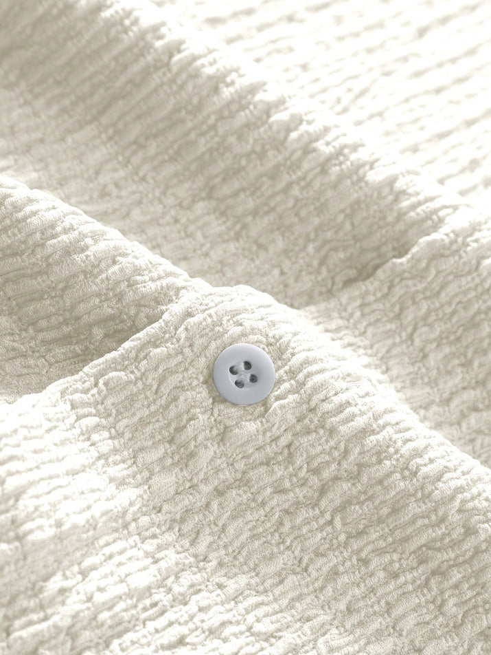 Men’s Solid Color Casual Shirt – Loose Fit Short Sleeve