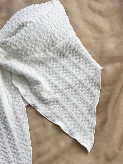 White Textured Fabric Strapless Front Slit Top