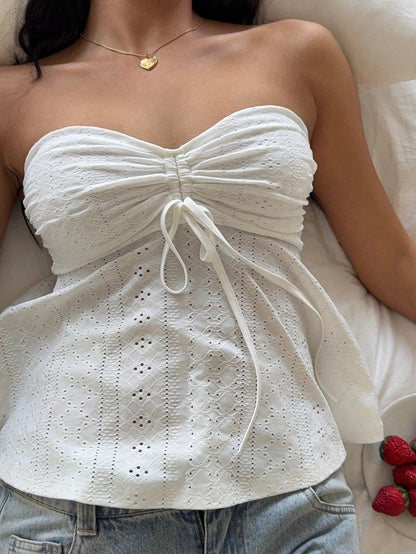 Front Tie Casual Knitted Tube Top