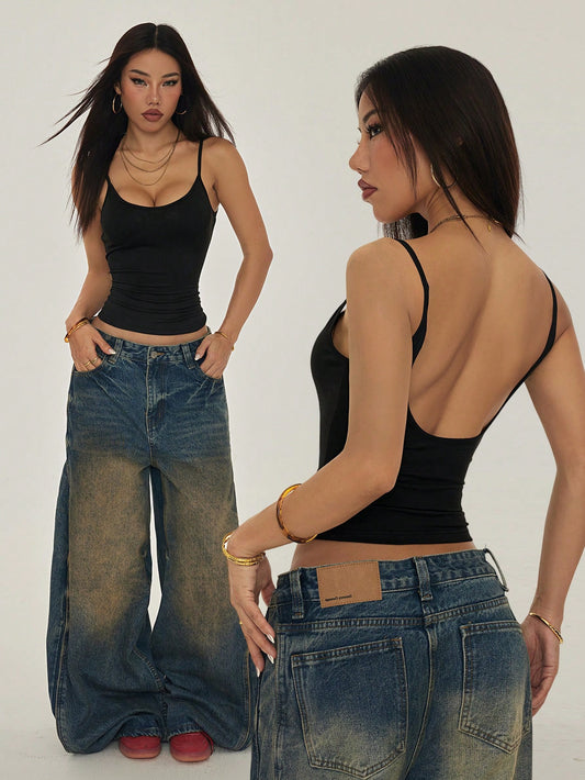 Petite Women's Casual Solid Color Backless Camisole - Summer Rave Top