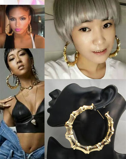 Punk Gold Sliver Color Bamboo Hoop Earrings for Women Geometric Big round Circle Bamboo Earings Bijoux Hip Hop Party Jewelry