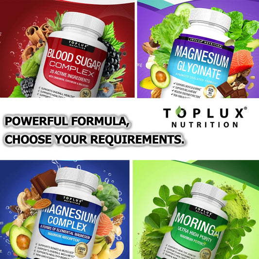 Premium  1000Mg Magnesium Glysinate 525Mg Blood Sugar Complex 940Mg Moringa Capsules 1200Mg Non-Gmo