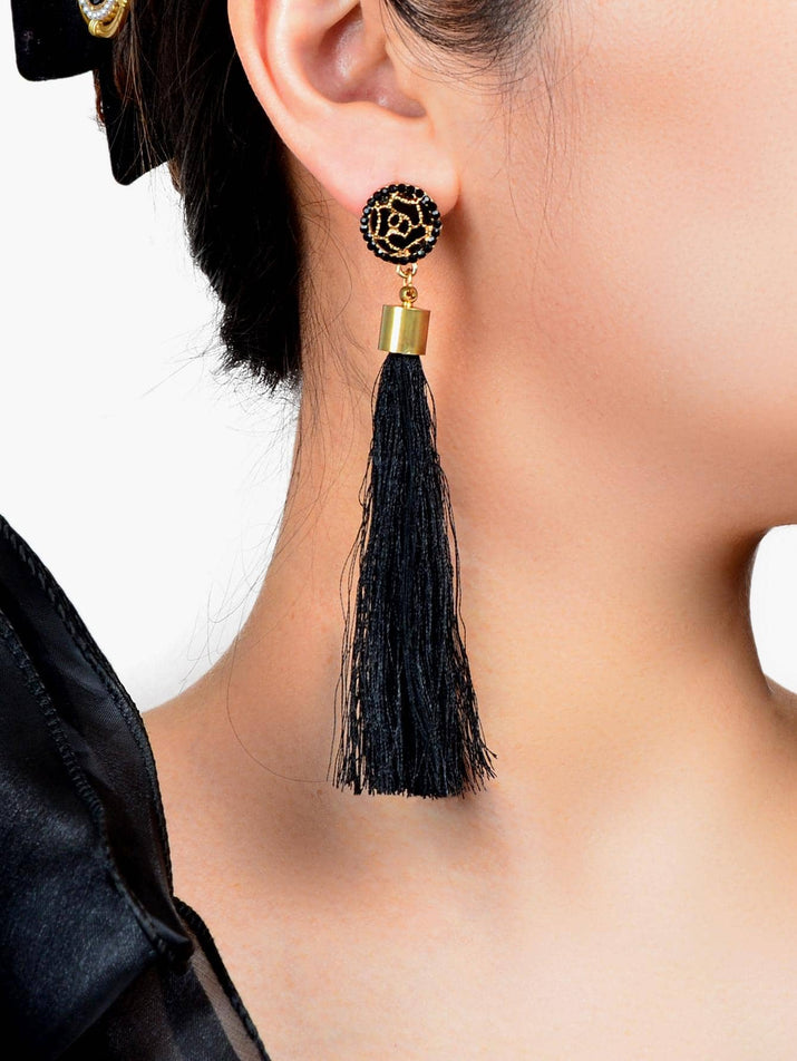 1Pair Fashionable Rhinestone & Flower Detail Tassel Drop Earrings for Women for Daily Decoration