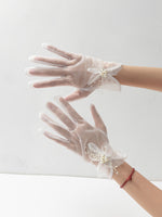 1Pair Women Faux Pearl Decor Elegant Bridal Gloves, for Wedding Party
