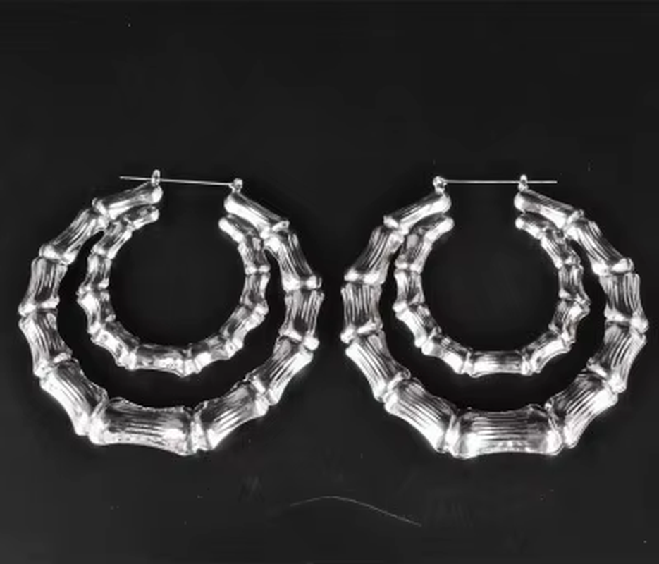 Punk Gold Sliver Color Bamboo Hoop Earrings for Women Geometric Big round Circle Bamboo Earings Bijoux Hip Hop Party Jewelry