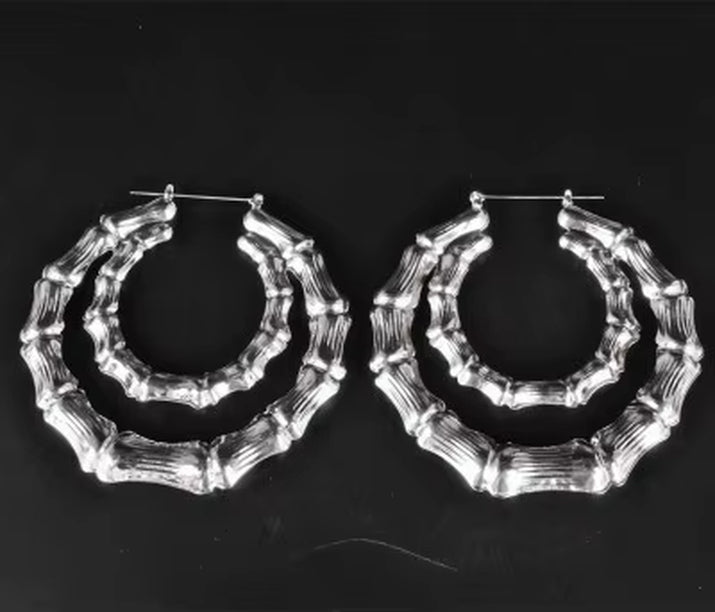 Punk Gold Sliver Color Bamboo Hoop Earrings for Women Geometric Big round Circle Bamboo Earings Bijoux Hip Hop Party Jewelry