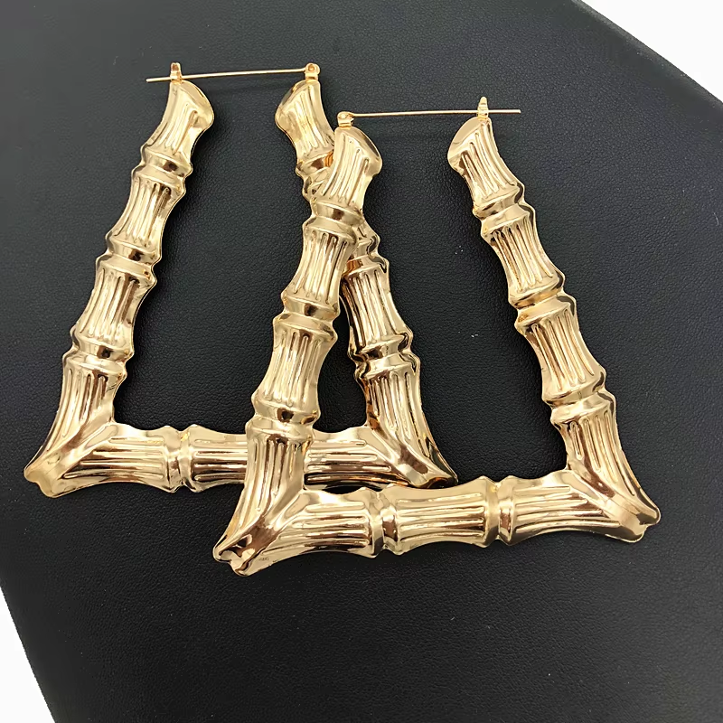 Punk Gold Sliver Color Bamboo Hoop Earrings for Women Geometric Big round Circle Bamboo Earings Bijoux Hip Hop Party Jewelry