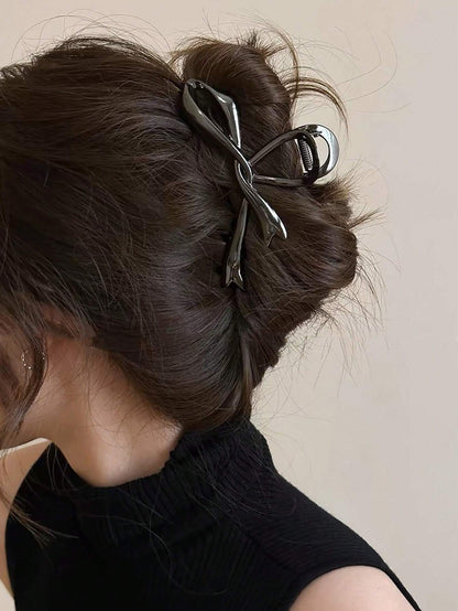 1Pc Glossy Bowknot Hair Claw, Chic for Everyday Use Valentine'S Day Claw Clips Hair Clips Hair Jaw Clip Hair Clamps Hair Clutch Hair Catcher Clip, Black Hair Accessories Fall Winter for Vacation Outfits Woman