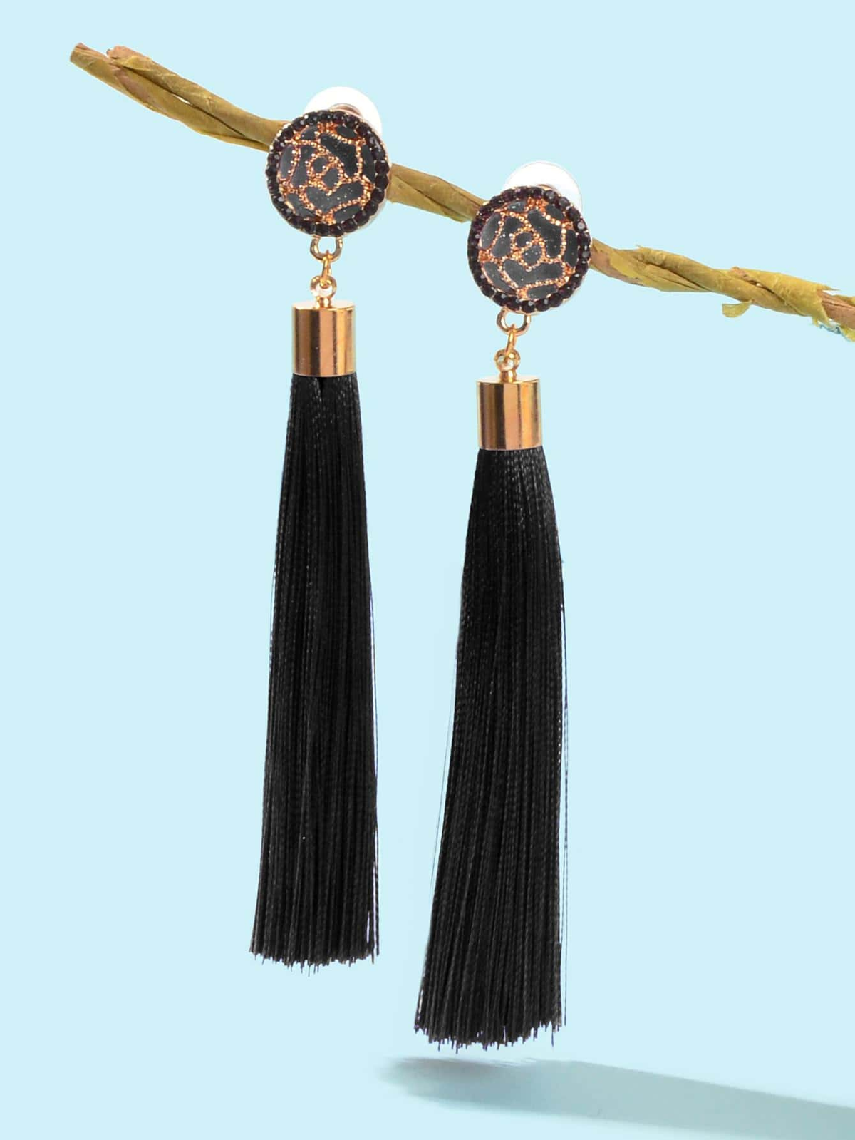 1Pair Fashionable Rhinestone & Flower Detail Tassel Drop Earrings for Women for Daily Decoration
