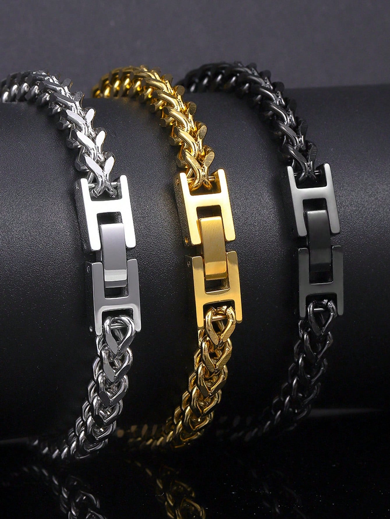 New Summer Men'S Stainless Steel Hippo Hiphop Cuban Link Chain Bracelet, Folding Clasp, Aggressive Style