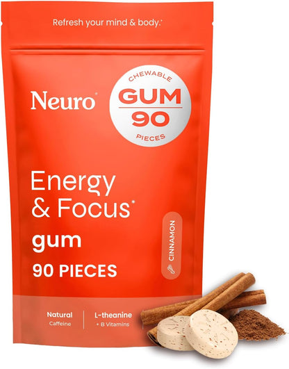 Energy & Focus Gum - 40Mg Natural Caffeine Gum & Nootropic Energy Supplement with L-Theanine & B Vitamins - Sugar Free, Vegan - Spearmint, 90Ct