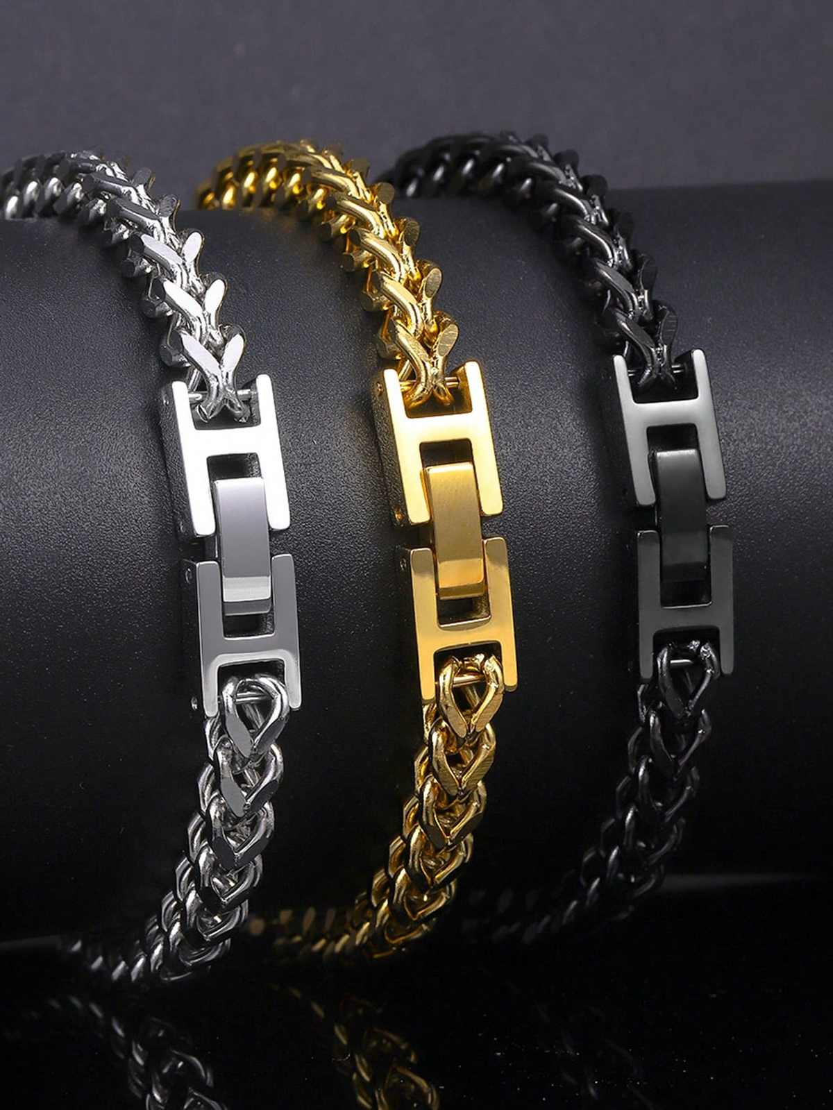 New Summer Men'S Stainless Steel Hippo Hiphop Cuban Link Chain Bracelet, Folding Clasp, Aggressive Style