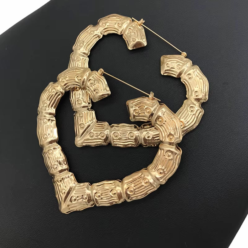 Punk Gold Sliver Color Bamboo Hoop Earrings for Women Geometric Big round Circle Bamboo Earings Bijoux Hip Hop Party Jewelry