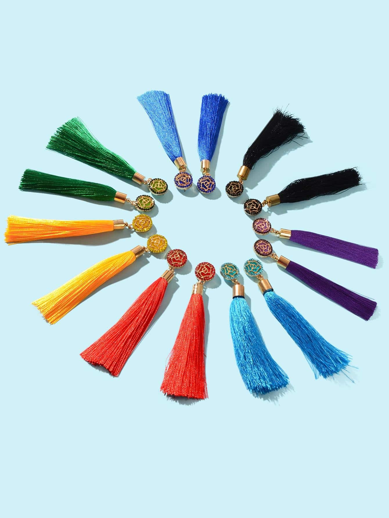 1Pair Fashionable Rhinestone & Flower Detail Tassel Drop Earrings for Women for Daily Decoration