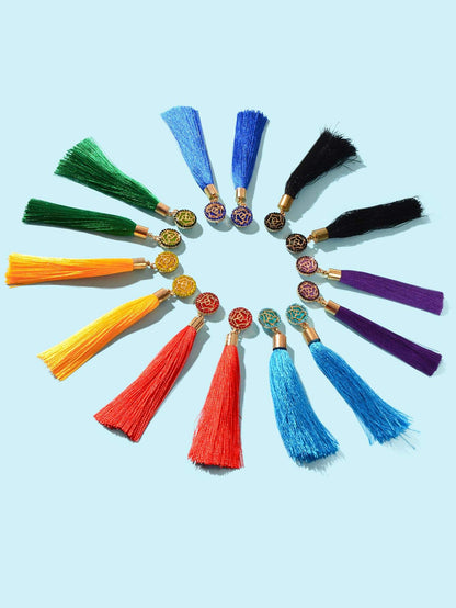 1Pair Fashionable Rhinestone & Flower Detail Tassel Drop Earrings for Women for Daily Decoration