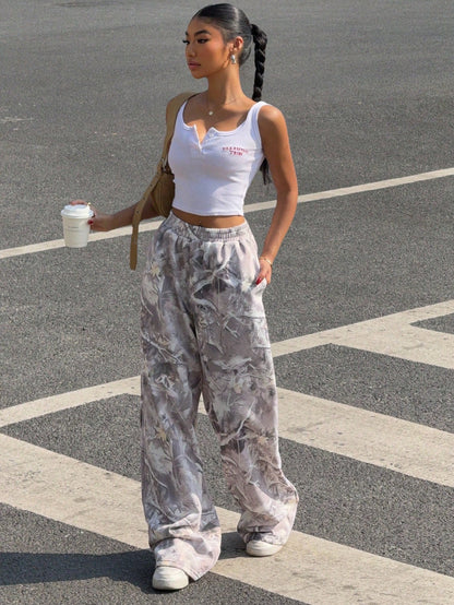 Muchica Western Wear Women 'S Branch Print Loose Sweatpants for Summer