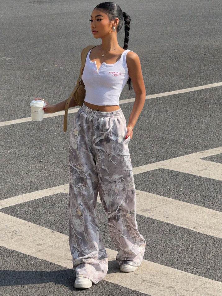 Muchica Western Wear Women 'S Branch Print Loose Sweatpants for Summer