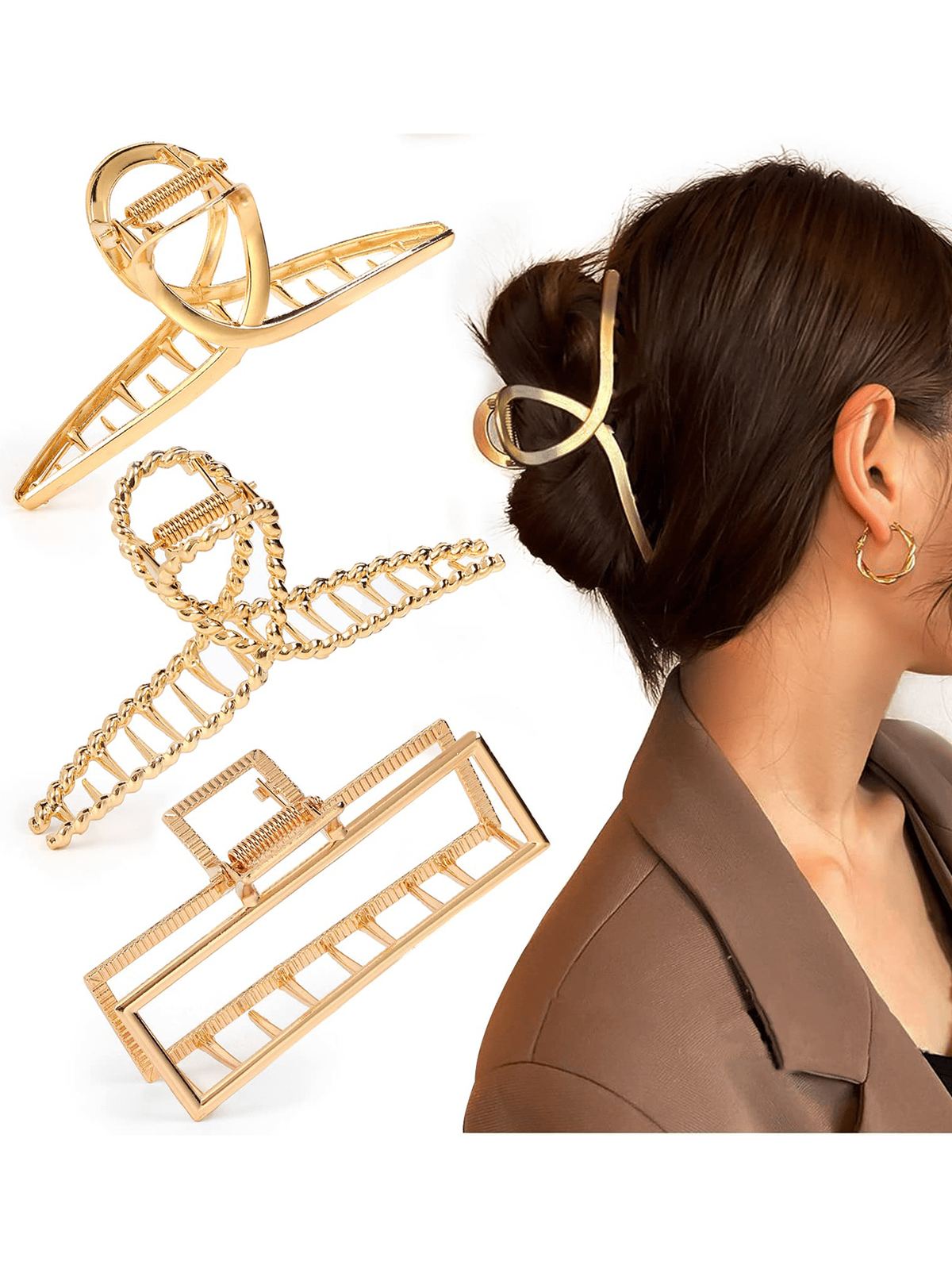 1Pc/3Pcs Metal Large Hair Claw Clips for Thick Heavy Hair, Big Non-Slip Hair Catch Barrette Jaw Clamp, Strong Hold Claw Barrettes for Long Hair, Fashion Hair Styling Accessories for Women Girls Y2K, School Stuff, College Fall Winter Hair Clip Hair Accessories for Women for Vacation Outfits Woman