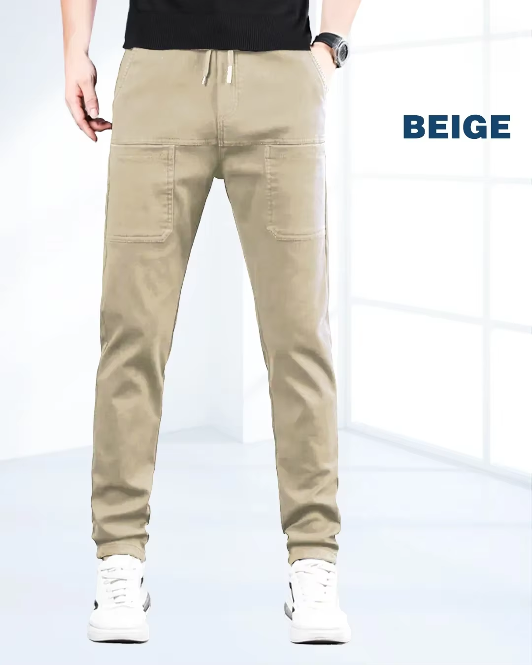 Multipants High Stretch Multi-Pocket Durable Cargo Pants Ice Silk Solid Color Waterproof High Elastic Men'S Casual Daily Wear