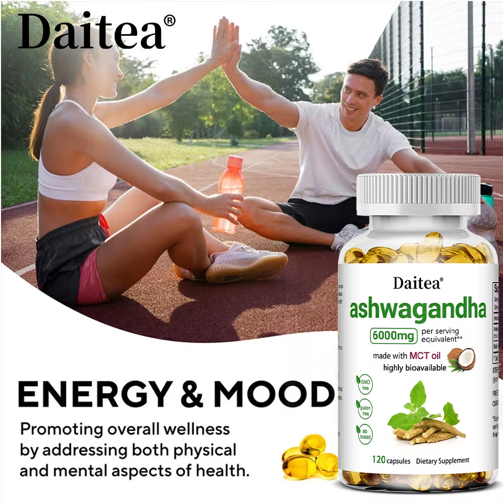 Organic Ashwagandha Capsules Promote Anti-Stress Relief, Natural Mood Support & Focus Support, Natural Energy Supplement, Unisex