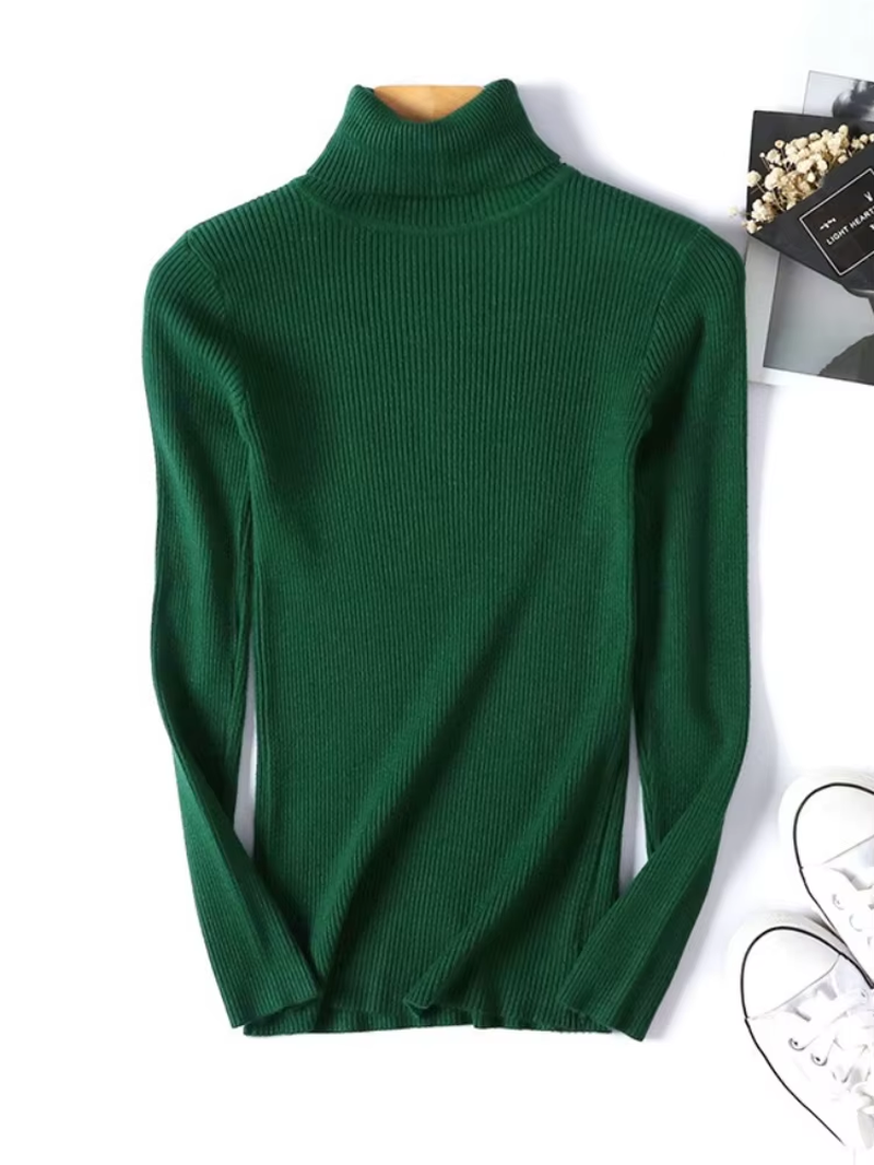 Casual Soft Polo-Neck Jumper New Autumn Winter Women Knitted Turtleneck Sweater Fashion Slim Elasticity Solid Ribbed Pullovers