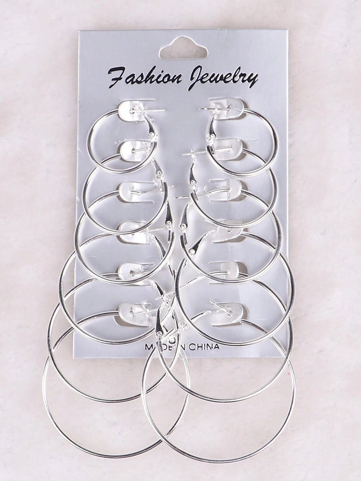 12Pcs/Set Hoop Earrings Set Stainless Steel Big and Small Different Size Circle Exaggerated C-Shaped Decor Gold Hoops Silver round Hoops Earrings Classic Jewelry Gift Set for Women & Men & Girls Daily Earrings