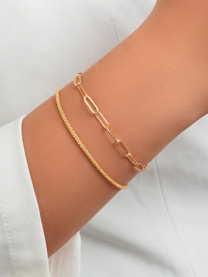 2Pcs/Set Fashionable Minimalist Chain Bracelet for Women for Daily Decoration
