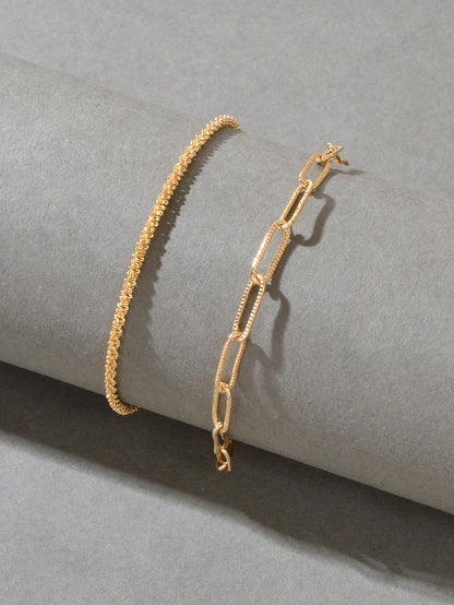 2Pcs/Set Fashionable Minimalist Chain Bracelet for Women for Daily Decoration