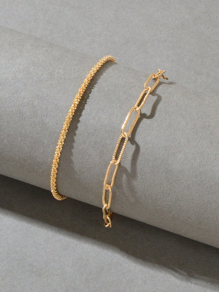 2Pcs/Set Fashionable Minimalist Chain Bracelet for Women for Daily Decoration