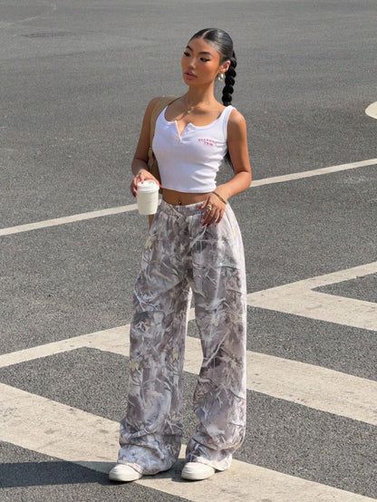 Muchica Western Wear Women 'S Branch Print Loose Sweatpants for Summer