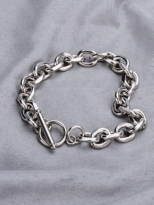 1Pc Fashionable Stainless Steel O-Shape Angle OT Clasp Thick Men'S Bracelet, Suitable for Daily Wear