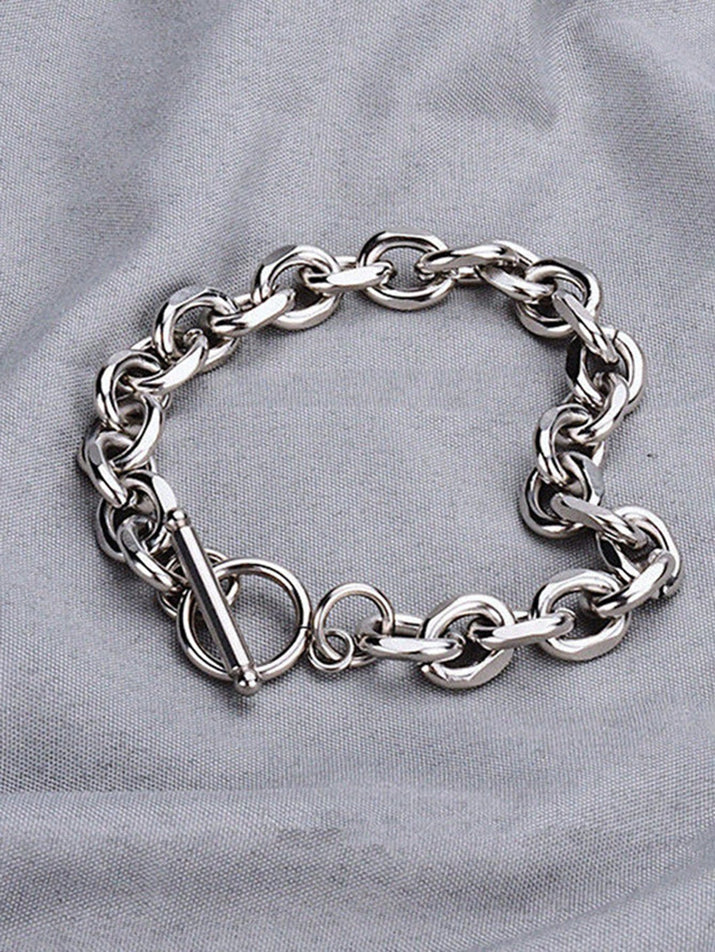 1Pc Fashionable Stainless Steel O-Shape Angle OT Clasp Thick Men'S Bracelet, Suitable for Daily Wear
