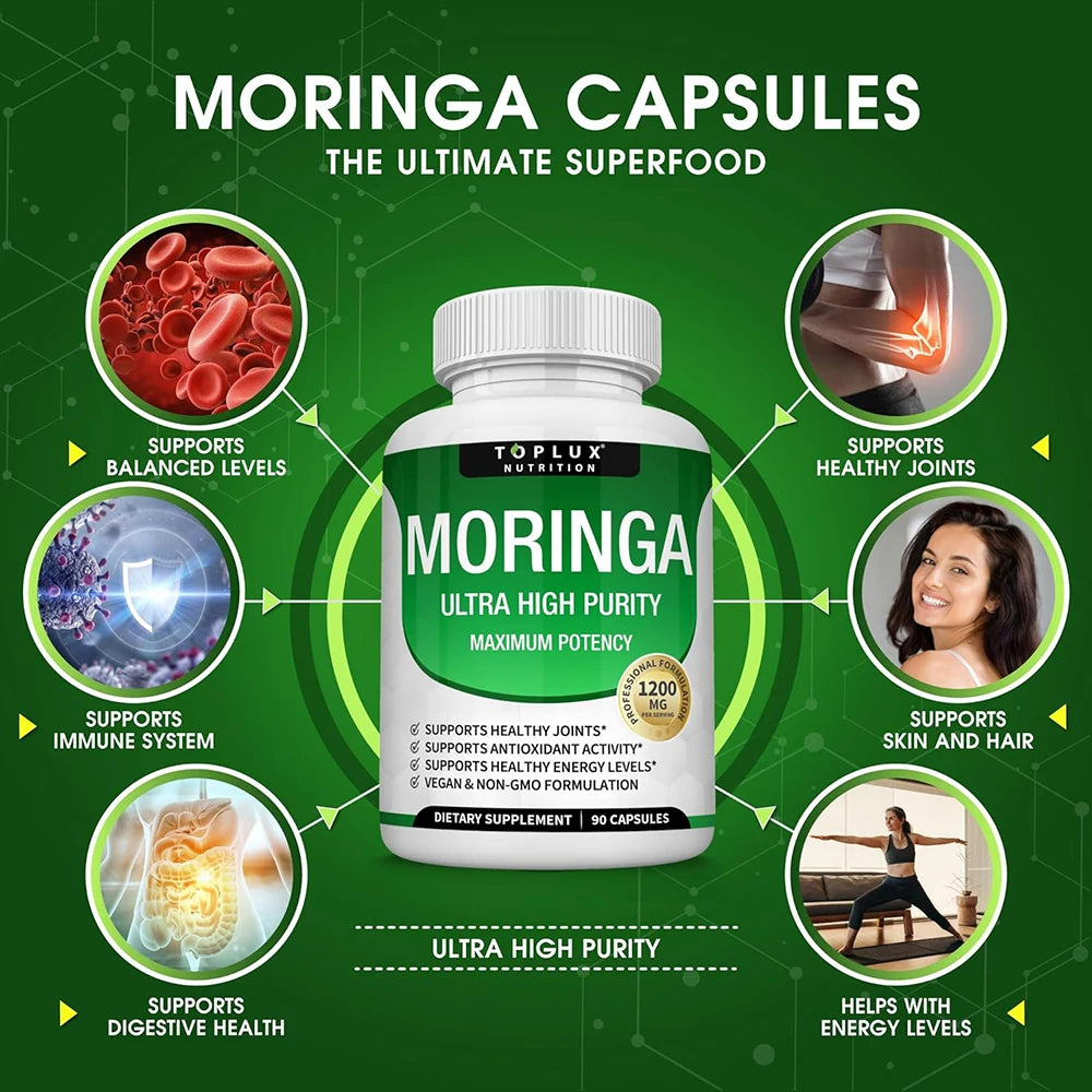 Premium  1000Mg Magnesium Glysinate 525Mg Blood Sugar Complex 940Mg Moringa Capsules 1200Mg Non-Gmo