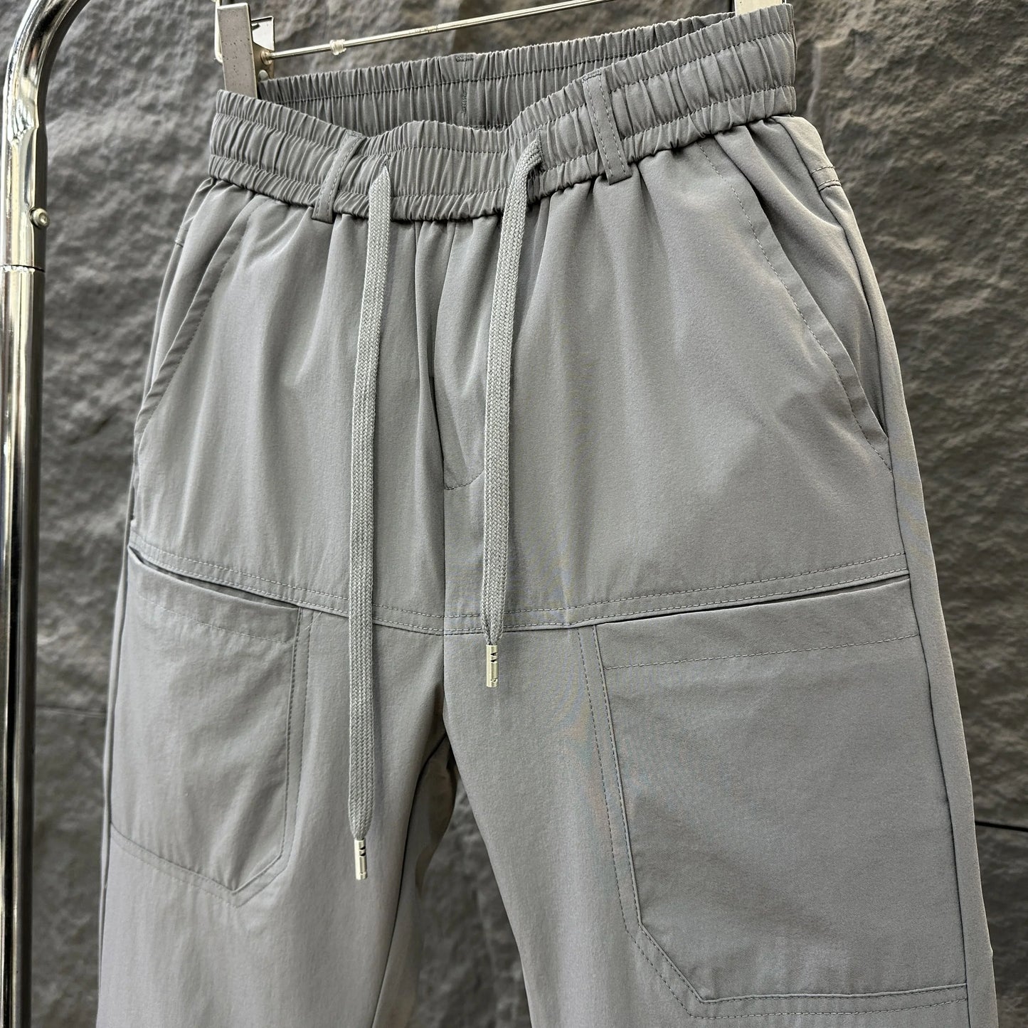 Multipants High Stretch Multi-Pocket Durable Cargo Pants Ice Silk Solid Color Waterproof High Elastic Men'S Casual Daily Wear