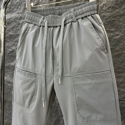 Multipants High Stretch Multi-Pocket Durable Cargo Pants Ice Silk Solid Color Waterproof High Elastic Men'S Casual Daily Wear