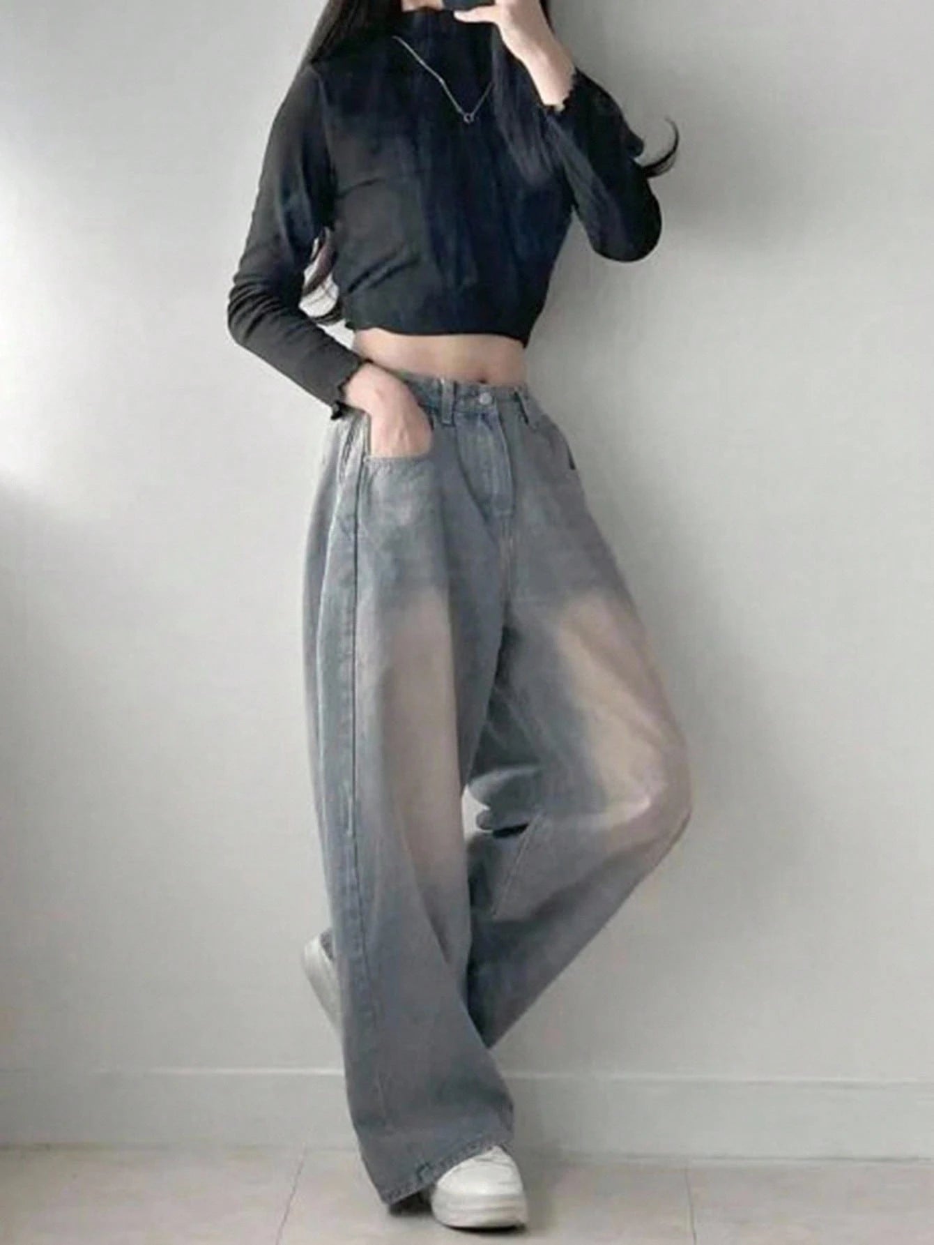 DAZY Women'S Loose Fit Insert Pocket Wide Leg Casual Jeans,Baggy Jeans