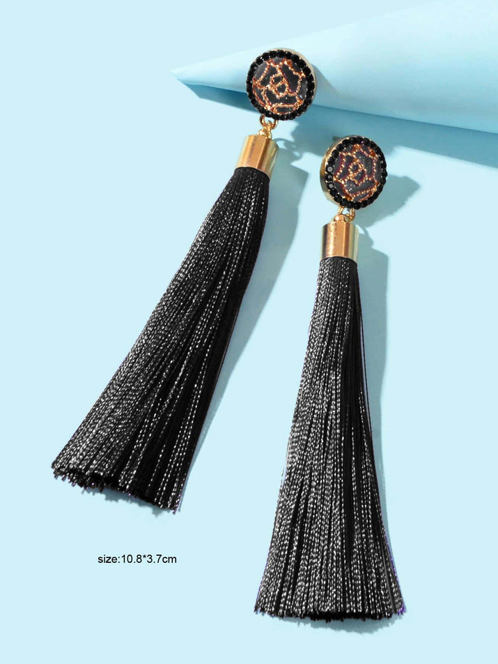 1Pair Fashionable Rhinestone & Flower Detail Tassel Drop Earrings for Women for Daily Decoration