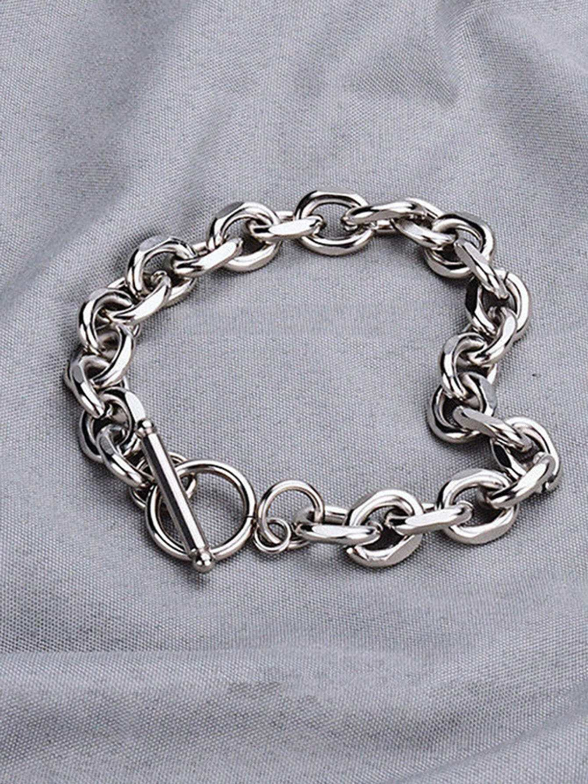 1Pc Fashionable Stainless Steel O-Shape Angle OT Clasp Thick Men'S Bracelet, Suitable for Daily Wear