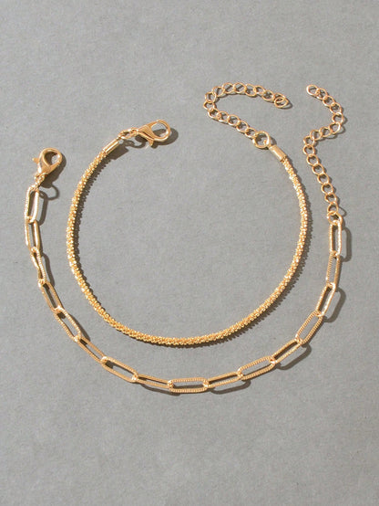 2Pcs/Set Fashionable Minimalist Chain Bracelet for Women for Daily Decoration