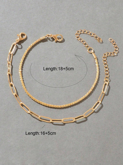 2Pcs/Set Fashionable Minimalist Chain Bracelet for Women for Daily Decoration