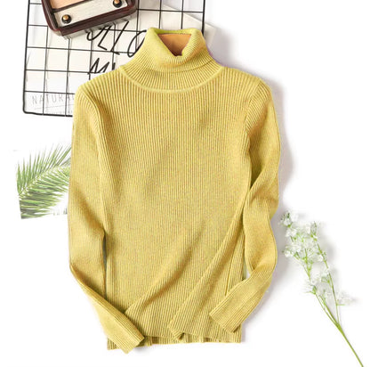 Casual Soft Polo-Neck Jumper New Autumn Winter Women Knitted Turtleneck Sweater Fashion Slim Elasticity Solid Ribbed Pullovers