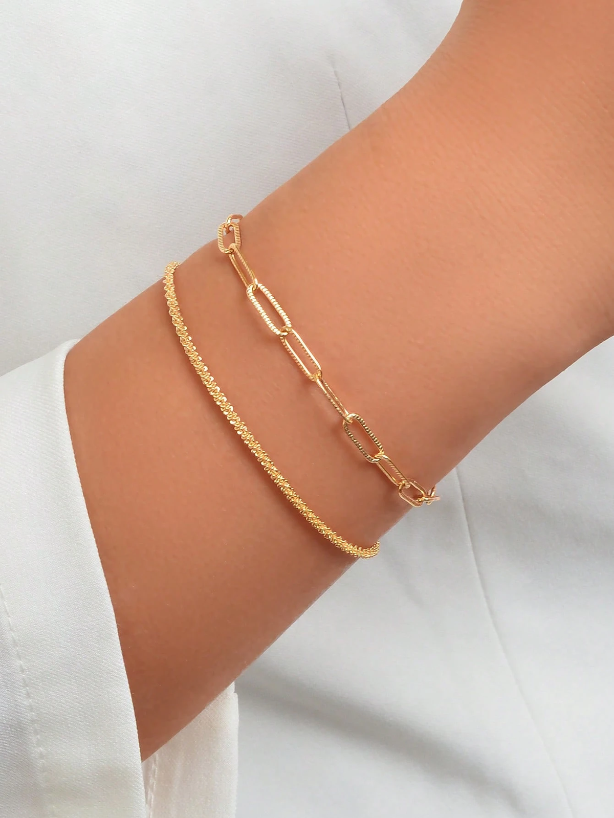 2Pcs/Set Fashionable Minimalist Chain Bracelet for Women for Daily Decoration