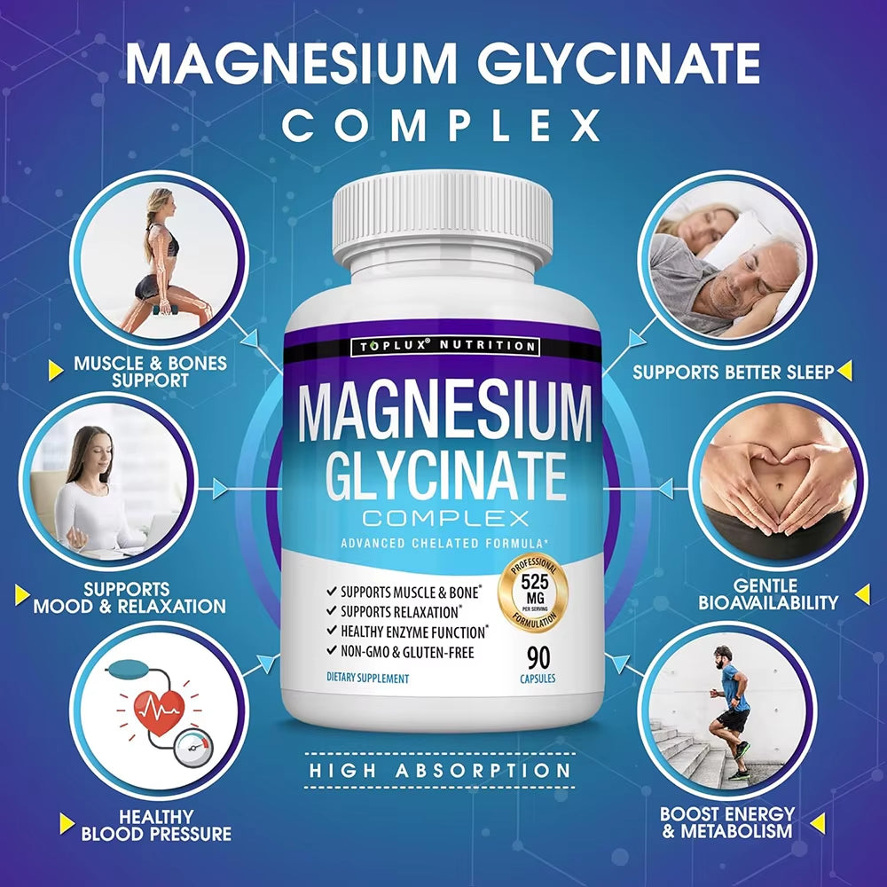 Premium  1000Mg Magnesium Glysinate 525Mg Blood Sugar Complex 940Mg Moringa Capsules 1200Mg Non-Gmo