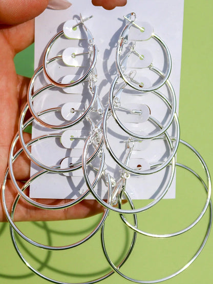 12Pcs/Set Hoop Earrings Set Stainless Steel Big and Small Different Size Circle Exaggerated C-Shaped Decor Gold Hoops Silver round Hoops Earrings Classic Jewelry Gift Set for Women & Men & Girls Daily Earrings